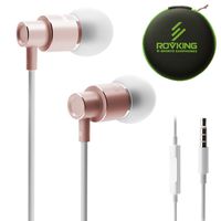 ROVKING Wired Earbuds with Mic and Case, Lightweight Ergofit in Ear Headphones, Metal Ear Buds Stereo Bass Earphones Compatible with iPhone iPod iPad Samung Android Cell Phone Laptop Tablet Rose Gold
