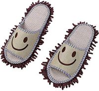 Moolecole Microfiber House Floor Cleaning Mop Slippers Detachable Mopping Shoes Cleaning Tool Fits Mens Size 7-8.5 Brown