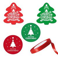 400 Pieces Christmas Gift Tags Hang Paper Labels with 25 Yards Red Gift Wrapping Ribbon for Christmas DIY Craft, 4 Styles