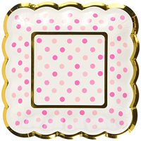 amscan Party Supplies Mini Paper Scalloped Square Plates-Pink, Multicolor