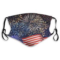 USA Flag with Fireworks Face Mask Anti Pollution Dust Mouth-Muffle with Adjustable Earloop Mouth Mask for Women Men Black