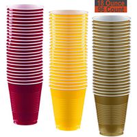 18 oz Party Cups, 96 Count - Burgundy, Sunshine Yellow, Gold - 32 Each Color