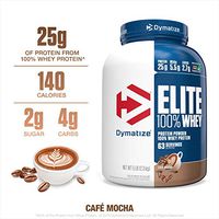 Dymatize Elite 100% Whey Protein Powder, 25g Protein, 5.5g BCAAs & 2.7g L-Leucine, Quick Absorbing & Fast Digesting for Optimal Muscle Recovery, Cafe Mocha, 5 Pound