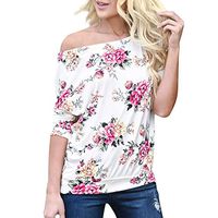 general3 Women Off Shoulder Tops Fashion Flower Print Half Sleeve Shirt Casual Simple Blouse (White, Medium)