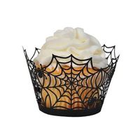 GOLF 100Pcs Halloween Cupcake Wrappers | Artistic Bake Cake Paper Filigree Little Vine Lace Laser Cut Liner Baking Cup Wraps Muffin CaseTrays for Wedding Party Birthday Decoration (Black Spiderweb)
