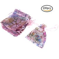 LONG7INES 100 Pcs Organza Jewelry Bags&100 Pcs Drawstring Pouches, Coralline Pattern Candy Pouch Chocolate Pouch Party Christmas Wedding Favor Gift Bag