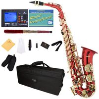 Mendini by Cecilio MAS-RL+92D+PB Red Lacquer E Flat Alto Saxophone with Tuner, Case, Mouthpiece, 10 Reeds and More