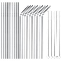 OKGD Wholesale Set of 20 Stainless Steel Straws Long 8.5 Inch Drinking Metal Straws Reusable Drinking Straws for 20 OZ (10 Straight | 10 Bent | 5 Brushes)
