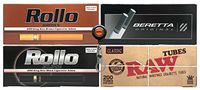 Bundle - 5 Items - King Size"Premium" Cigarette Tube Sampler with Rolling Paper Depot Lighter Lasso