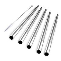 Set of 5 Stainless Reusable Metal Steel Straws Extra Wide 0.47'' Long 8.5''Drinking Metal Straws For Stainless Tumblers Rumblers Cold Beverage ( 5 Straight + 1 Brushes)
