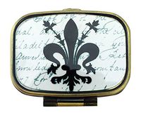 Value Arts Fleur de Lis Pill Box, Brass and Glass, 2.25 Inches Long