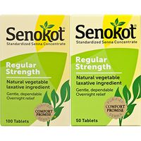 Senokot Regular Strength, 100 Count & 50 Count Tablets Bundle, Natural Vegetable Laxative Ingredient Senna for Gentle Dependable Overnight Relief of Occasional Constipation, 2 Count