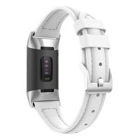 UMTELE Compatible for Fitbit Charge 3 Leather Bands, Slim Genuine Leather Wristband Strap Replacement with Fitbit Charge 3 & Charge 3 SE Fitness Tracker Women Men (White, Large(6.35"- 8.3"))