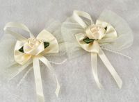 14 Pcs Satin Lace Streamers Rose The Wedding Decoration Appliques 7 Color U Pick (Beige)