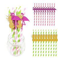 NUOLUX 24pcs Party Paper Straws Drinking Straws for Party Table Decoration (Pineapple + Flamingo)