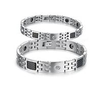 SunnyHouse His or Hers Matching Set Couple Titanium Bangle Bracelet Magnetic Simple Korean Style Anti-Fatigue in a Gift Box (Hers)
