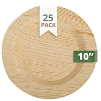 CaterEco 10-inch Deluxe Round Palm Leaf Plates Set (25 Pack) | Ecofriendly Disposable Dinnerware | Heavy Duty Biodegradable Party Utensils for Wedding, Camping & More