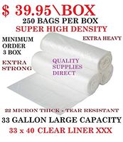 Trash Bags, 33 Gallon - (Clear) (22 MICR.) Super High Density Rolls, 750 Garbage Bags (Heavy Duty Can Liners, Garbage Bags) Wholesale Quantity - 3 Box