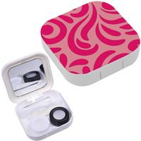 Portable Contact Lens Case Box Travel Kit Mirror + Bottle + Tweezers Container Holder [ Pink Curly Swirls ]
