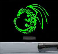JS Artworks Tribal Dragon Vinyl Decal Sticker (Lime Green)