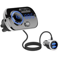 Bluetooth 5.0 Car FM Transmitter, Audio Adapter and Receiver, Hands-Free Calling Wireless Bluetooth Radio Transmitter, MP3 Car Charger with 2 USB Ports, Easy to Clamp/Paste, Support AUX Input TF Card