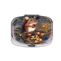Pill Box - Compact 2 Compartment Medicine Case, Pill Box Pocket Purse(Blue Mandala Gear Squirrel) Rectangular