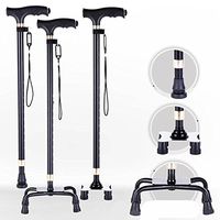 WW Elderly Crutch Aluminum Alloy Non-Slip Telescopic with Lights One Foot Walking Stick, Black