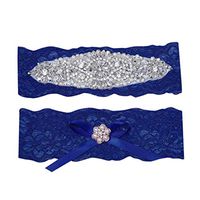 Meidexian888 Wedding Lace Garter, Blue Rhinestone Lace Garter Set Wedding Garter Belt Flower Floral Design Garter for Bride (Navy)