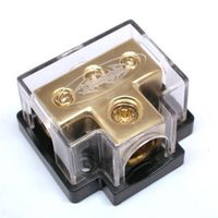 XScorpion 0 - 2 - 4 - 8 Gauge Gold Plated Finish T Distribution Block With Cover