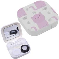 Portable Contact Lens Case Box Travel Kit Mirror + Bottle + Tweezers Container Holder [ Cute Cat Flat ]