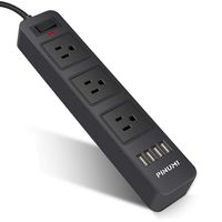 Power Strip with 3 -Outlet and 4USB Charing Ports .Home/Office Surge Protector with 6.6ft Extension Cord for Smartphone and Tablets