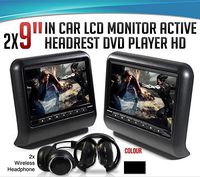 New Black Pair 9" High Resolution Digital Screen Detachable Headrest Dvd Player Monitors Games Cigarette Adapters