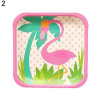 Braceus 8Pcs Flamingo Round Square Disposable Paper Plate Cups Birthday Party Tableware (2#)