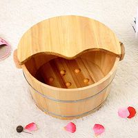 YALTOL Foot Bath Basin Massagers Natural Solid Wood Thicken Foot Spa Wooden Tub Household Insulation Steamed Health Foot Care 20cm High,Woodenbarrel+Lid