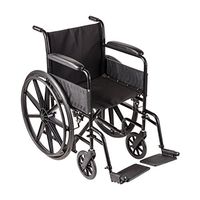 DMI Transport Chair Travel Wheelchair with Solid Steel Construction, Padded Fixed Armrests, Easy to Fold and Store, Push-to-Lock Brakes, Silver and Black