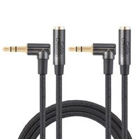 3.5mm Aux Extension,CableCreation [2-Pack 6FT] Right Angle Male to Female Audio Stereo Cable,Jack HiFi Cable with Silver-Plating Copper Compatible with Phones, Echo Dot, PS4 Headset, Black