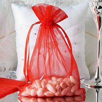 Efavormart 50PCS RED Organza Gift Bag Drawstring Pouch Wedding Favors Bridal Shower Treat Jewelry Bags - 6"x9"