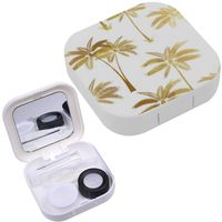 Portable Contact Lens Case Box Travel Kit Mirror + Bottle + Tweezers Container Holder [ Palm Leaf ]