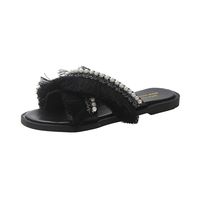 Benficial New Classic Fringed Pearl Slippers Summer Outdoor Fashion Sandals Women Shoes Black