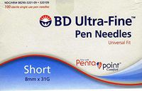 BD Ultra Fine Pen Needles Mini 8mm X 31G , Box of 90 Ct.