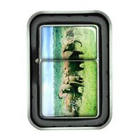 Windproof Refillable Oil Lighter with Tin Gift Box Elephant Design-004