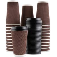 Party Bargains Rippled Hot Cups with Lids | Insulated Double Walled, No Sleeve Needed Disposable Paper Cup for Coffee or Tea | Perfect for To-Go Travel Mug, Parties and More | Size 16 Ounce | 40 Count