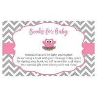 Owl Baby Shower Bring A Book Cards Chevron Stripes Feather Their Nest Have a Hoot Pink Gray Baby Shower Cards It's A Girl Library Gift Baby's First Book Keepsake Gift Games Activities Owlet (25 Count)
