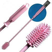 Silicone Bottle Brush, Baby Bottle Brush Cleaner, KoHuiJoo BPA Free 15"Long Handle Water Bottle Cleaning Brush for Washing Glassware, Milk, Beer, Cup, Narrow Neck Brewing Bottle (Pink 12 inch)