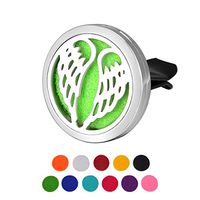 HOUSWEETY Car Air Freshener Aromatherapy Essential Oil Diffuser - Angel Wings Stainless Steel Locket,11 Refill Pads (30mm)