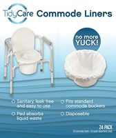 TidyCare Commode Liners for Beside Toilet Chair Bucket | XL Convenience Pack of 24 Disposable Waste Bags + 24 Absorbent Pads for Adults | Universal Fit