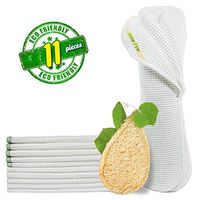 Reusable Unpaper Towels, Natural Loofah Sponges Pack 11, Highly Absorbent, Bamboo Paper Towel Washable Paperless Recycled Organic Cotton Napkins Bathroom Roll Cleaning Cloths Eco Friendly Zero Waste