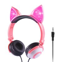 Sunvito Kids Headphones, Foldable Fox Ear Glowing Headphones,Wired On Ear Headset for Girls Boys(Peach)