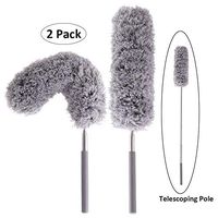 Arswin Microfiber Duster, 2 Pack Lint Free Feather Duster with Telescoping Extension Pole, Extendable Flexible Hand Duster for Cleaning, Bendable Washable Head for Ceiling Fan, Furniture, Cobweb, Grey
