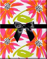 Pink Orange Black Brushed Floral Gift Wrap Wrapping Paper-15ft Roll w. 10 Multi Color Gift Tags